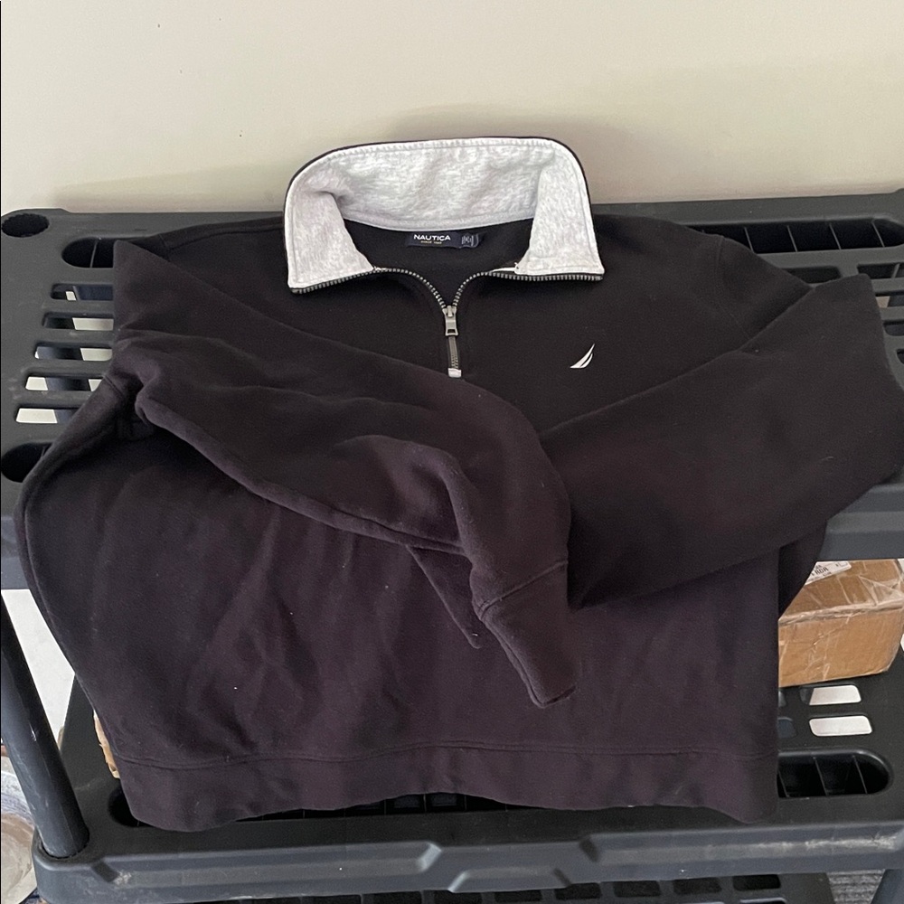 Nautica Men's Black and Gray Zip-Up Sweater